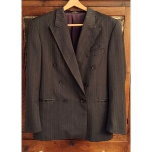 VTG LERARIO 100% Pure Wool Coat, Size 44R US/52 Italy, Gray with Blue/Red Stripe
